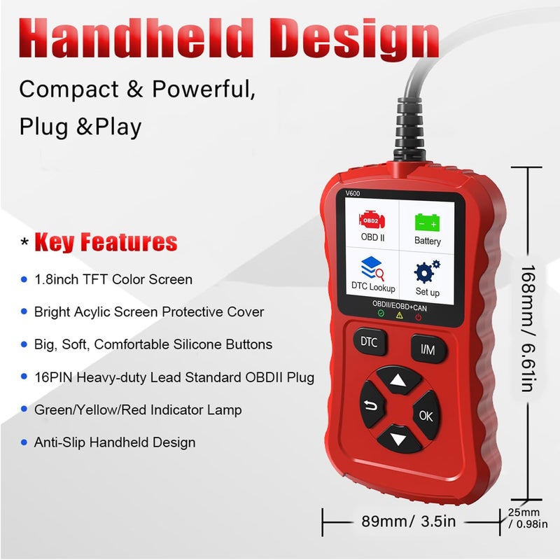 Xiauodo OBD2 Scanner Car Code Reader Support Voltage Test Plug and Play Fixd Car CAN Diagnostic Scan Tool Read and Clear Engine Error Codes for All OBDII Protocol Vehicles Since 1996（Red） - Image 2